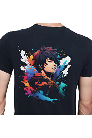 Splash Anime T-shirt %100 Pamuklu Siyah Penye Basic Erkek Tişört