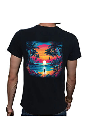 Tropical T-shirt %100 Pamuklu Siyah Penye Basic Erkek Tişört