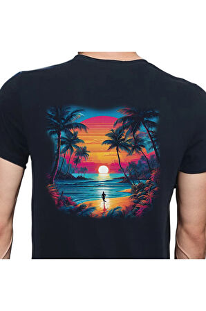 Tropical T-shirt %100 Pamuklu Siyah Penye Basic Erkek Tişört