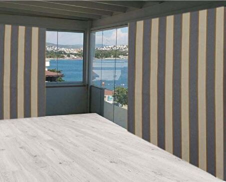 Ceylan Home Balkon Perdesi Gri Krem Çizgili 600x250