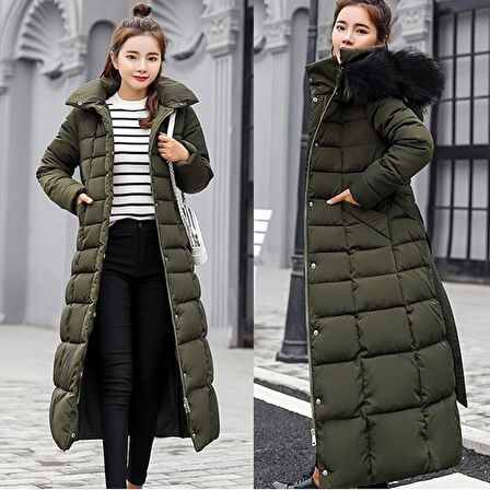 Toridas Günlük Kışlık Tam Boy Şişme Kadın Mont bt180haki1