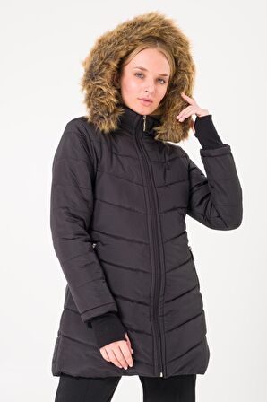 Toridas Kışlık Eldivenli Kapüşonu Kürklü Kadın Şişme Mont bt121se