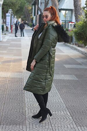 Toridas Günlük Kışlık Tam Boy Şişme Kadın Mont bt180haki3