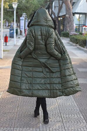 Toridas Günlük Kışlık Tam Boy Şişme Kadın Mont bt180haki3