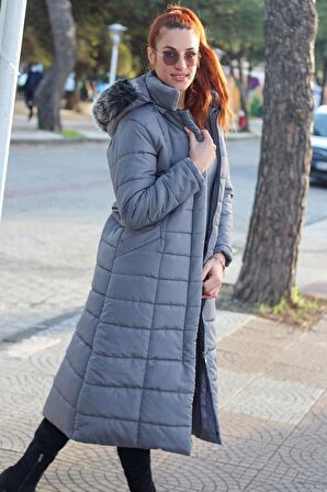 Toridas Günlük Kışlık Tam Boy Şişme Kadın Mont bt180gri2