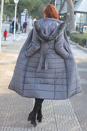 Toridas Günlük Kışlık Tam Boy Şişme Kadın Mont bt180gri2