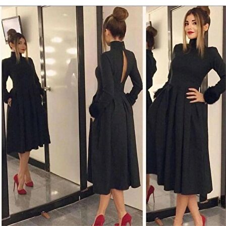 Toridas Günlük Sırt Dekolteli Pileli Kadın Elbise 712siyah3