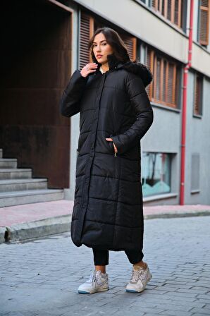 Toridas Diz Boy Kürk Detaylı Şişme Mont bt293siyah1