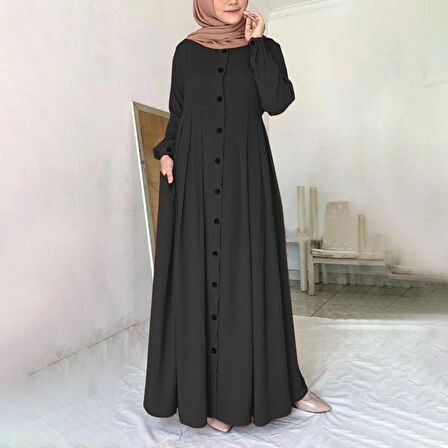 Toridas Günlük Yazlık Tam Boy Tesettür Kadın Elbise bt391siyah3
