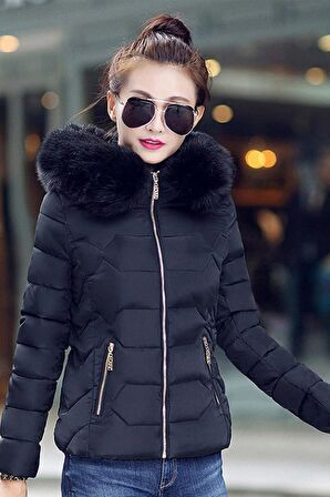 Toridas Günlük Kürklü Şişme Kadın Mont 807siyahe