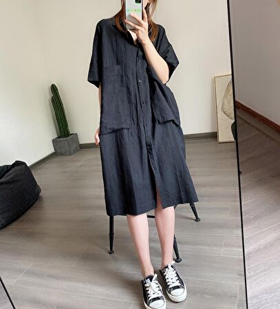 Toridas Günlük Cep Detaylı Salaş Kadın Elbise bt260siyah