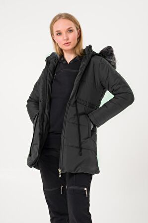 Toridas Kışlık Yaka Kürklü Uzun Kadın Şişme Mont bttr122