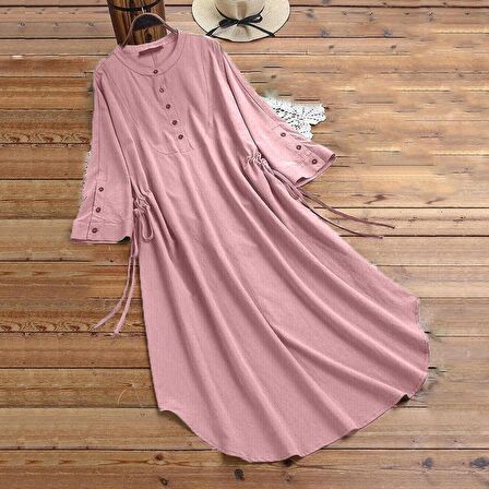 Toridas Günlük Salaş Büzgü Detaylı Yazlık Uzun Kadın Elbise bt360pudra