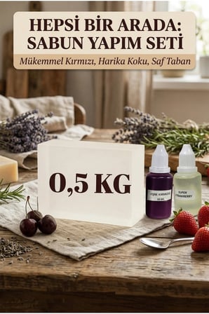 Strawberry Esanslı Vişne Kırmızısı Şeffaf Sabun Bazı 500 g El Yapımı Sabun Seti