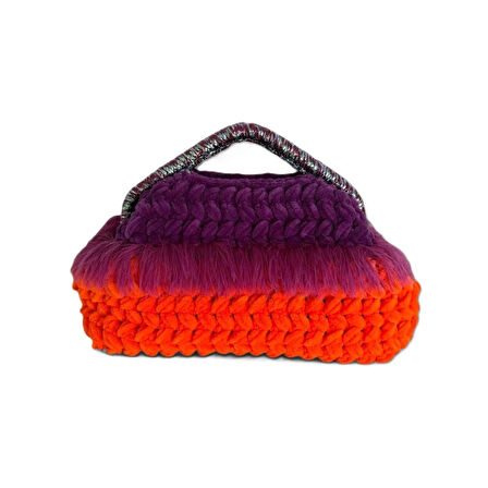 El Yapımı Kadife İplik Metal Çerçeve Çanta – Mor ve Turuncu
