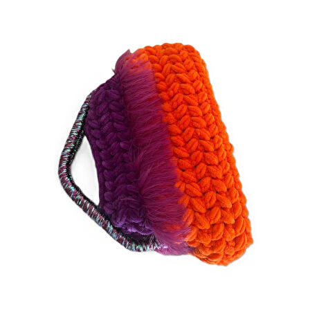 El Yapımı Kadife İplik Metal Çerçeve Çanta – Mor ve Turuncu