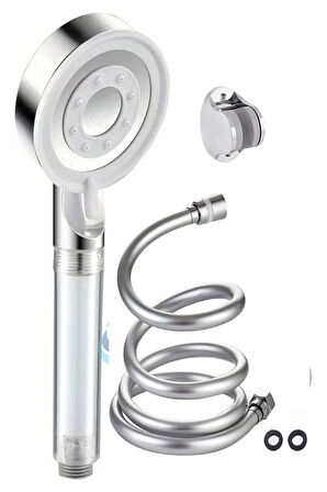 Filtreli Duş Banyo Başlığı Kopmaz Gri Pvc Hortum Duş Banyo Seti 3Lü Set