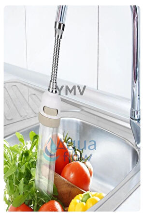 Beyaz 360° Dönerli Fonksiyonlu Mutfak Lavabo Batarya Musluk Başlığı Esnek Turbo Flex