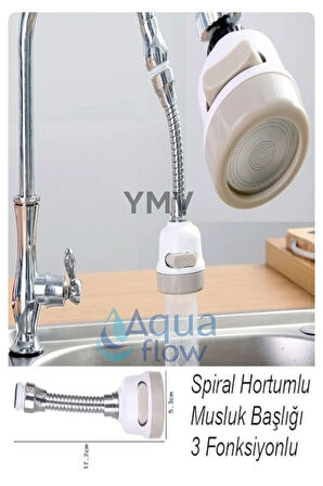 Beyaz 360° Dönerli Fonksiyonlu Mutfak Lavabo Batarya Musluk Başlığı Esnek Turbo Flex