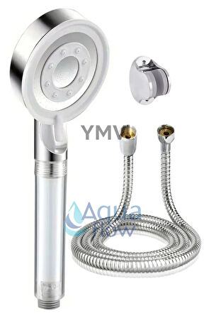 Kireç Arındırıcı Filtreli Duş Başlığı Çelik Hortum Duş Banyo Seti 3 lü Set