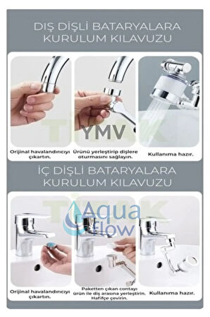 Filtreli 1080° Hareketli Musluk Başlığı + 2adet Yedek Filtre