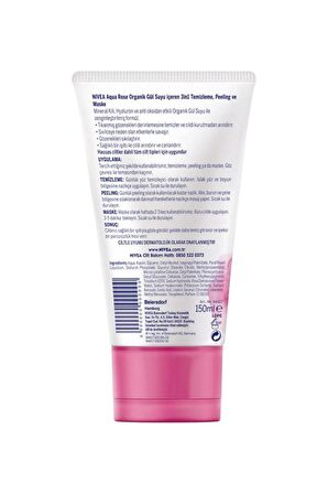 Nivea Aqua Rose Organik Gül Suyu 3'ü 1 Arada 150ml, Temizleyici Peeling Maske, Hyaluron, Mineral Kil