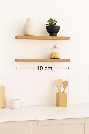 40 Cm Ikili Safir Meşe Mdf Uçan Duvar Rafı Gizli Bağlantı Kitaplık
