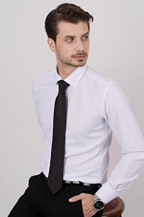 Gömlek Kravat Seti ( sunda Siyah Baklava Desenli Kravat & Beyaz Armür Slimfit Gömlek)