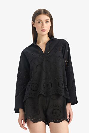 DeFacto Regular Fit Brode Plaj Gömleği-Fall in Love E0598AX25SMBK27