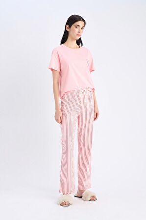 DeFacto Pijama Takımı Kısa Kollu Üst Esnek Belli Uzun Altı-Fall in Love E0857AX25SPPN149