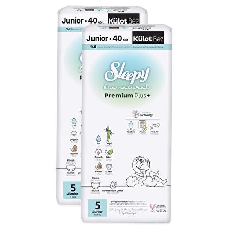 Sleepy Bio Natural Premium Plus Süper Paket Külot Bez 5 Numara Junior 80 Adet