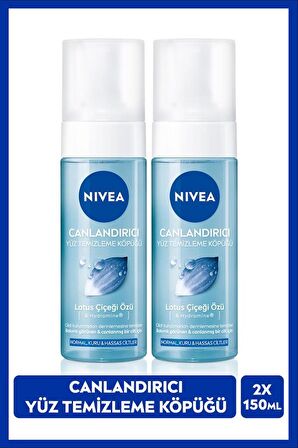 NIVEA Canlandırıcı Yüz Temizleme Köpüğü 150ml, Lotus Çiçeği, Cildi Temizlerken Kurutmaz, Normal Ciltler, Yüz Bakım, X2 Adet