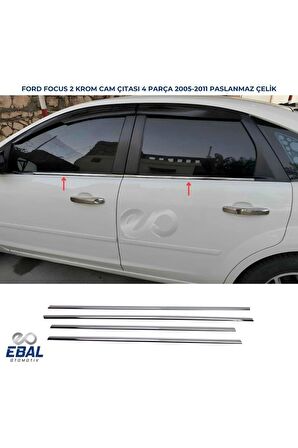 Ford Focus 2 Sedan Krom Cam Çıtası 4 Prç. 2005-2011 P. Çelik