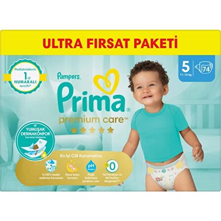 Prima Bebek Bezi Premium Care 5 Beden 74'lü Junior Fırsat Paketi