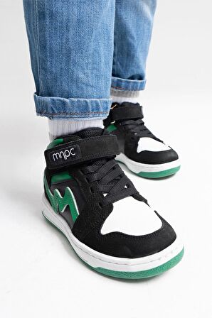 mnpc Unisex Çocuk Siyah-Yeşil Hakiki Deri Anatomik Sneakers Bot