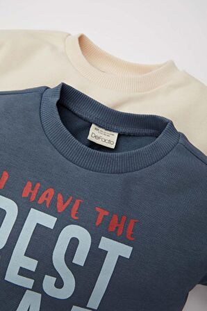 DeFacto Erkek Bebek Bisiklet Yaka Baskılı İçi Yumuşak Tüylü 2'li Sweatshirt D5785A524WNIN257
