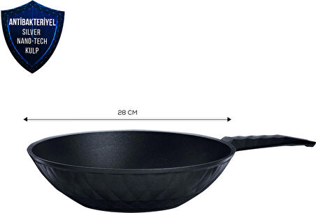 Karaca BioDiamond Antibakteriyel Kulp İndüksiyon Tabanlı Wok Tava 28 cm 2,9 Lt