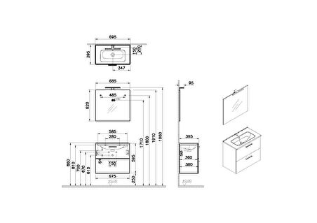 VitrA Mia 67088 Banyo Dolabı Seti Çekmeceli, 70 cm, Parlak Beyaz