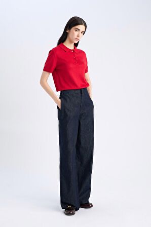 DeFacto Regular Fit Polo Yaka Basic Düz Kısa Kollu Kırmızı Triko Kazak E3670AX25SMRD227
