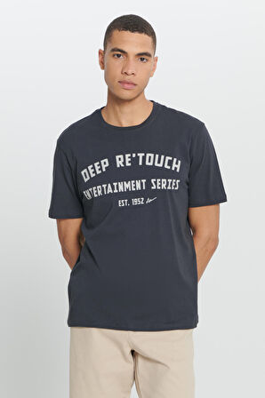 Comfort Fit Rahat Kesim %100 Pamuk Baskılı Bisiklet Yaka Tişört