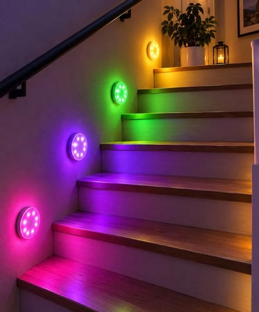 1 Adet RGB Led Lamba Yapışkanlı Mıknatıslı Şarj Edilebilir Kumandalı Yuvarlak Renk Değiştiren Led