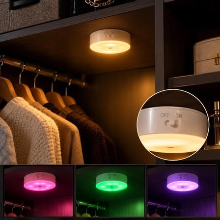 1 Adet RGB Led Lamba Yapışkanlı Mıknatıslı Şarj Edilebilir Kumandalı Yuvarlak Renk Değiştiren Led