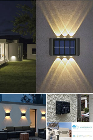 1adet Modern Solar 6ledli Çift Taraflı Aplik Güneş Enerjili Aydınlatma Duvar Lambası