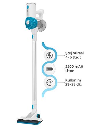 Awox Şarjlı Dikey Süpürge Kablosuz Süpürge SL595 Mavi-Beyaz