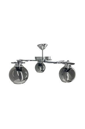 İlay Krom 3'lü Füme Camlı Avize | Kaliteli Modern Metal Avize