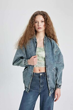 DeFacto Oversize Fit Bomber Yaka Jean Ceket C1508AX24SMNM28