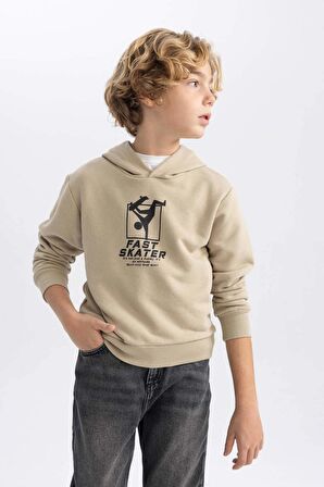 DeFacto Erkek Çocuk Baskılı Kapüşonlu Kalın Sweatshirt B8998A823CWBG281