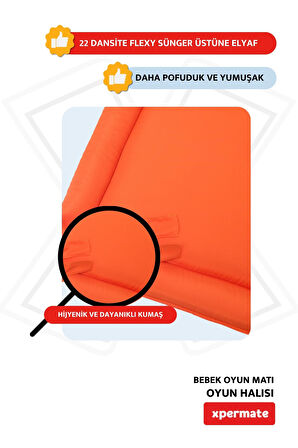 XPERMATE Bebek Oyun Matı ve Oyun Halısı Su itici Kumaş 90x96x3 Cm Turuncu