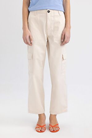 DeFacto Straight Fit Kargo Kargo Cepli Yüksek Bel Geniş Paça Gabardin Kumaş Pantolon A9200AX24SMBG422