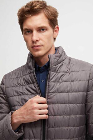 Ds Damat Slim Fit Gri Rüzgar Geçirmez Elyaf Dolgulu Şişme Mont 3HF07ORT04262